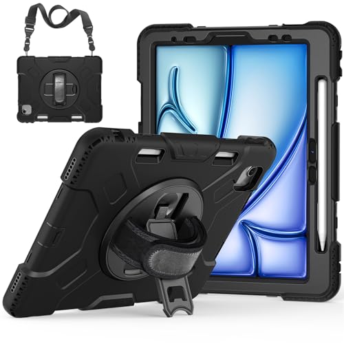 Hülle für 2024 iPad Air 11" (6th Generation) M2, Militärische Stoßfeste Robust Panzerhülle 360 Grad Drehbarer Ständer & Handschlaufe, Stifthalter von LOXO CASE