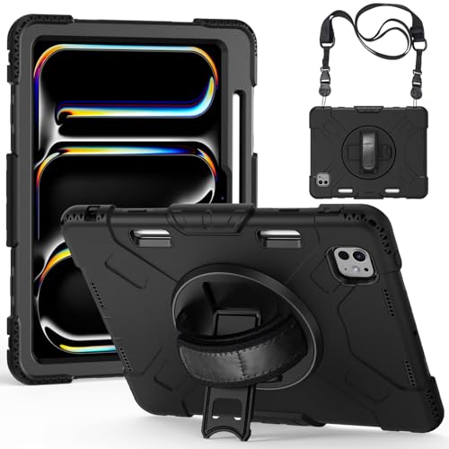 Hülle für Neues iPad Pro 13" (2024 Modell, 7th Generation), Militärische Stoßfeste Robust Panzerhülle 360 Grad Drehbarer Ständer & Handschlaufe, Stifthalter von LOXO CASE