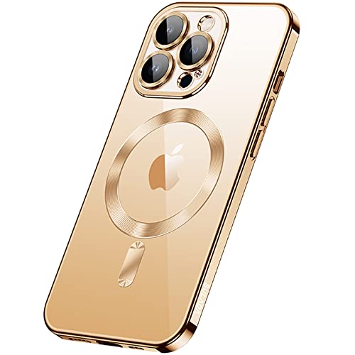 Hülle für iPhone 14/14 Plus/14 Pro/14 Pro Max, [kompatibel mit MagSafe] Transparent Stoßfest Rückseite & Galvanik Rahmen [Kameraschutz] Ultra Dünn und Leicht Case Cover,Gold,iPhone14 Pro von LOXO CASE