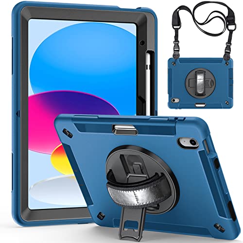 LOXO CASE Hülle für iPad 10. Generation 2022 iPad 10,9 Zoll, Militärische Stoßfeste Robust Panzerhülle mit 360 Grad Drehbarer Ständer, Handschlaufe, Schultergurt,B von SYUGJDZ