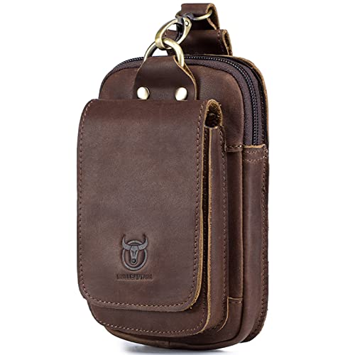 Leder-Handyholster für Herren, Gürtel mit Metallhaken, für iPhone 14 Pro Max/13 Pro Max/Galaxy S23 Ultra/S23 Plus/S22 Ultra, Handytasche mit Reißverschluss für Arbeit, Wanderung,Coffee von LOXO CASE