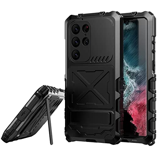 Metall Optik Hülle für Samsung Galaxy S23 Ultra, Stoßfest Panzerhülle Militär 360 Grad Schutzhülle mit Displayschutz, Metall und Silikon Handyhülle mit Ständer,Black Metall Optik Hülle für Samsung Galaxy S23 Ultra, Stoßfest Panzerhülle Militär 360 Grad Schutzhülle mit Displayschutz, Metall und Silikon Handyhülle mit Ständer,Black von LOXO CASE