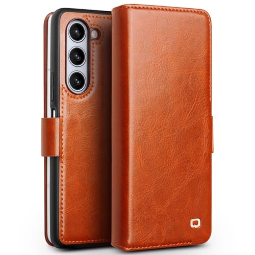 Schutzhülle aus echtem Leder für Samsung Galaxy Z Fold 5, aus hochwertigem Rindsleder, mit Kartenhalter, Standfunktion, Innenseite, TPU, stoßfeste Schale (Hellbraun) von LOXO CASE
