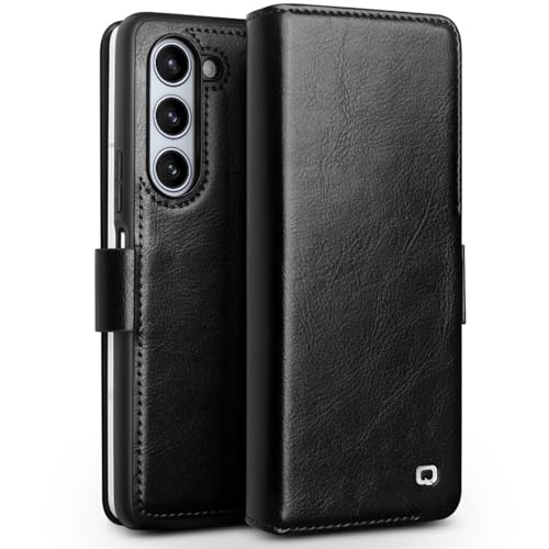 Schutzhülle aus echtem Leder für Samsung Galaxy Z Fold 6, hergestellt aus hochwertigem Rindsleder, mit Kartenhalter, Standfunktion, innerer TPU-Stoßdämpfer Schale (schwarz) von LOXO CASE