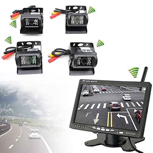 4X Funk Kabellos Auto Rückfahrkamera LED Kamera 7 Zoll Monitor Rückansicht,IP67 120 °,Für Wohnmobile, LKW und Anhänger Lieferwagen von LOYEMAADE