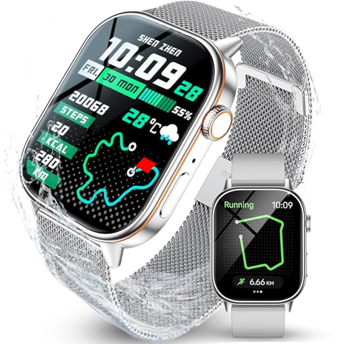 LOYEWAIER Smartwatch Damen Herren mit Telefonfunktion 2,01'' HD Fitnessuhr mit GPS Tracker Kompass Outdoor IP68 wasserdichte Sportuhr Schlafmonitor Herzfrequenz Smart Watch für Android iOS von LOYEWAIER