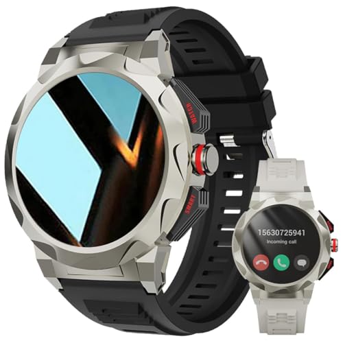 LOYEWAIER Herren Smart Watch (Annehmen/Anrufen) Fitness Tracker Herzfrequenz Schrittzähler Kalorien Ip68 Wasserdicht Robuste Militär Taktik Smartwatch Herren für Android iPhone (Silber Silikon-Uhr) von LOYEWAIER