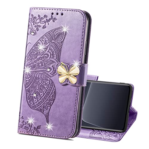 LOYWIN Handyhülle für Xiaomi 13 Pro, Leder Tasche Hülle [Bling Diamant Schmetterling] mit Kartenfach Stehen Weiche TPU Silikon Schutz Klapphülle für Xiaomi 13 Pro, Violet von LOYWIN