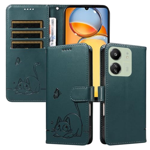 LOYWIN Handyhülle für Xiaomi Poco M6 5G Leder Tasche Niedliches Katzendesign Klapphülle mit Kartensteckplatz Beutel Weich SilikonSchutz Hülle für Xiaomi Poco M6 5G, Tiefgrün LOYWIN Handyhülle für Xiaomi Poco M6 5G Leder Tasche Niedliches Katzendesign Klapphülle mit Kartensteckplatz Beutel Weich SilikonSchutz Hülle für Xiaomi Poco M6 5G, Tiefgrün von LOYWIN