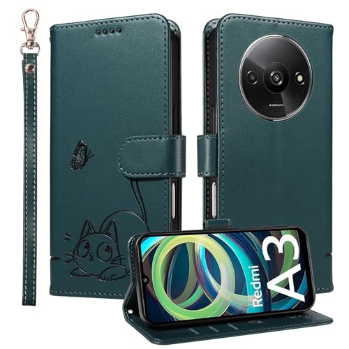 LOYWIN Handyhülle für Xiaomi Redmi A3 Leder Tasche Niedliches Katzendesign Klapphülle mit Kartensteckplatz Beutel Weich SilikonSchutz Hülle für Xiaomi Redmi A3, Tiefgrün LOYWIN Handyhülle für Xiaomi Redmi A3 Leder Tasche Niedliches Katzendesign Klapphülle mit Kartensteckplatz Beutel Weich SilikonSchutz Hülle für Xiaomi Redmi A3, Tiefgrün von LOYWIN