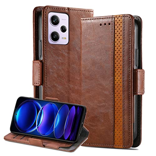 LOYWIN Handyhülle für Xiaomi Redmi Note 12 Pro, Leder Tasche Hülle [RFID-Blockierung] Schutzhülle mit Kartenfach Stehen Weiche TPU Silikon Klapphülle für Redmi Note 12 Pro, Braun von LOYWIN