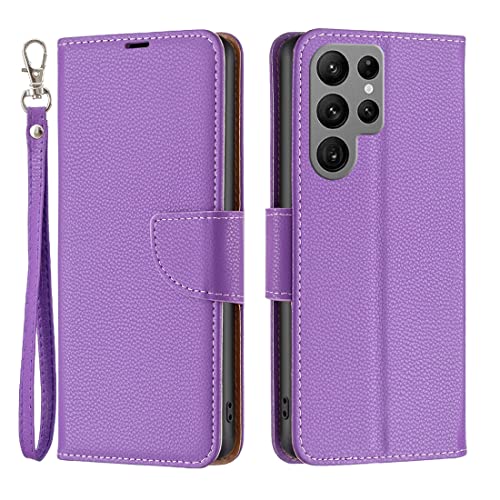 LOYWIN Klapphülle für Samsung Galaxy S23 Ultra Ledertasche Handyhülle Schale Pramie Beutel mit Magnet Kartenslot & Stehen Weich TPU Silikon Schutzhülle für Samsung S23 Ultra, Lila von LOYWIN
