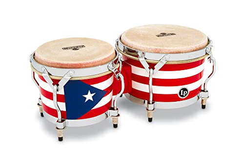 LP Latin Percussion Matador Wood Bongo Puerto Rican Flag Chrome Hardware M201-PR von LP