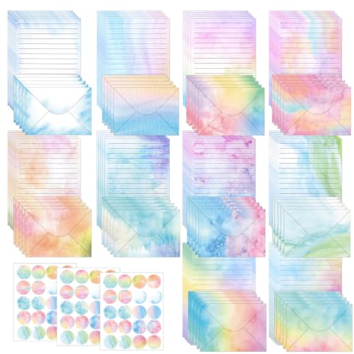 LPAMABA 160 Stück A5 Aquarell Briefpapier mit Umschlag Briefbogen mit Briefumschläge Briefbogen bunt Schreibpapier mit 60 Sticker für Hochzeitseinladungen Mädchen von LPAMABA
