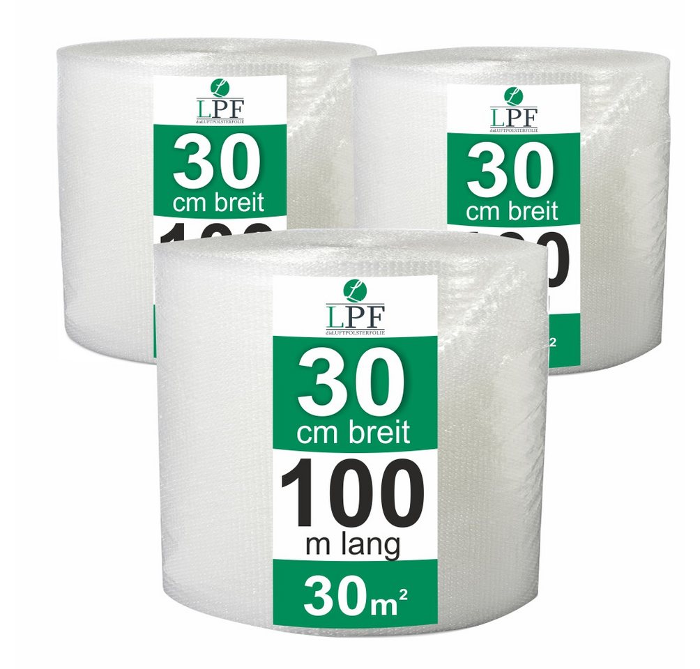 LPF dieLUFTPOLSTERFOLIE Schutzfolie 3 x Luftpolsterfolie Breite 30cm x Länge 100m Blasenfolie Rolle LPF dieLUFTPOLSTERFOLIE Schutzfolie 3 x Luftpolsterfolie Breite 30cm x Länge 100m Blasenfolie Rolle von LPF dieLUFTPOLSTERFOLIE