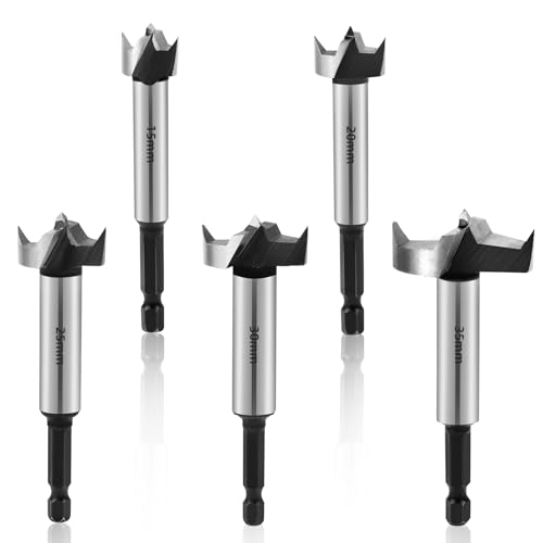 LPZMPZ Forstnerbohrer Set, Holzbohrer Set, 5-tlg Forstnerbohrer 15 20 25 30 35 mm, Forstner Drill Bits, Forstner Bohrer Satz, mit Zentrierspitze, für Hart- & Weichhol (15-35mm) von LPZMPZ