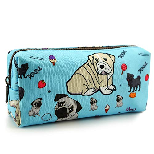 Federmäppchen mit süßen Hunde-Motiven aus Leinen für Stifte und Schreibwaren, auch als Make-up- und Kosmetiktasche geeignet, blau von LParkin