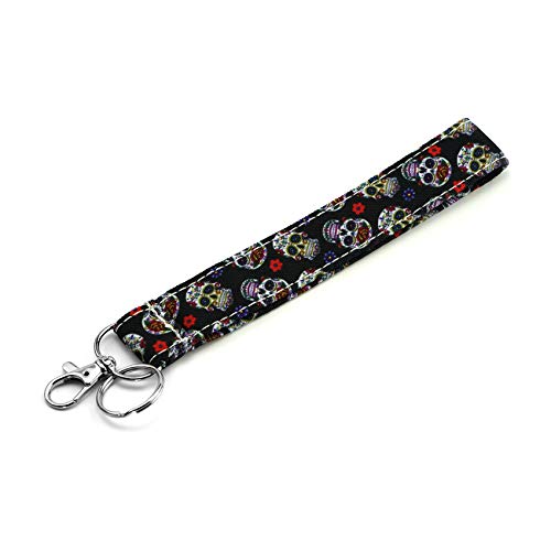 Süßes Umhängeband mit Totenkopf-Motiv, niedliches Schlüsselband für Frauen, Ausweishalter, Baumwollstoff(schwarz) von LParkin