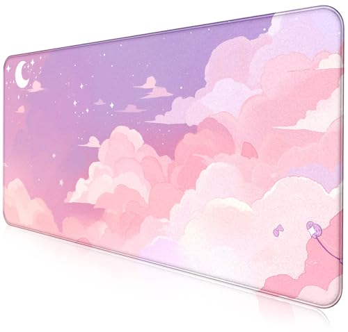 Niedliche Anime-Wolken-Schreibtischmatte, schöne rosa Nähte, rutschfestes Gummi-Mauspad, geeignet für Frauen und Mädchen, Bürodekoration, 80 x 40 x 0,3 cm Niedliche Anime-Wolken-Schreibtischmatte, schöne rosa Nähte, rutschfestes Gummi-Mauspad, geeignet für Frauen und Mädchen, Bürodekoration, 80 x 40 x 0,3 cm von LQFIWSS