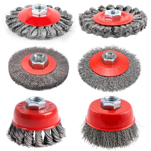 6 Stück Winkelschleifer Drahtbürsten Set, M14 Stahlbürste Akkuschrauber, 75/100 mm Drahtbürste Flex, Topfbürste Bohrmaschine, für Garten Unkraut und Moos von LQGTQO