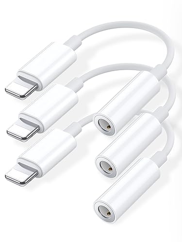 3Pack iPhone Kopfhörer Adapter [Apple MFi-Zertifiziert] Lightning auf 3.5mm Kopfhörer Dongle Adapter Aux Audio Kabel Konverter kompatibel mit iPhone 14/14 Plus/13/13 Pro/12/11 Pro/X/XS Max/XR/8/7 von LQIESDD