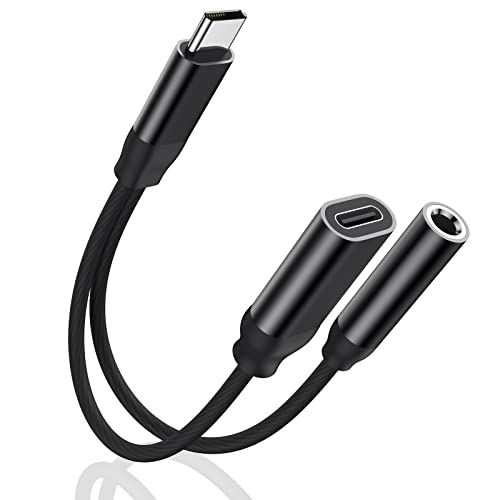 Kopfhörer Adapter und Laden, USB C zu 3.5mm Klinke Aux Audio Adapter [2 in 1] Schnellladung Geflochtenes Kabel Konverter für Samsung S22/S20+/Note 20,Huawei Mate40/30/P40 von LQIESDD