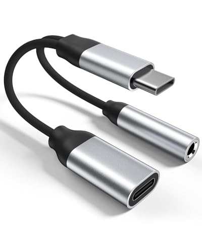 LQIESDD USB C auf Klinke Kopfhörer Adapter und Laden, 2 in 1 USB C zu 3.5mm Aux Audio Adapter Ladegerät Geflochtenes Kabel Konverter für Samsung S23/S22/S20+/Note 20/Huawei Mate40/P40/iPhone 15 von LQIESDD