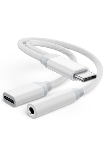 USB C Kopfhörer Adapter und Laden [2 in 1] Type C Klinke Kopfhörer Ladegerät, USB C zu 3.5mm Aux Audio Kabel Konverter für iPhone 15/15 Pro/Samsung S23/S22/S21/A53/A54/Huawei P40/P30/Pixel 4/3/XL von LQIESDD