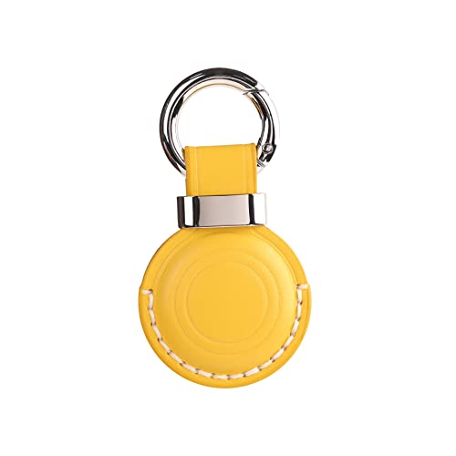 LQU Für Apple Airtag Halter Schlüsselanhänger mit echtem Lederschutz, sicherer Air Tag Halter Schlüsselanhänger mit Metallringschloss, langlebige Airtag Case Cover Schlüsselring Zubehör - Gelb V2.0 von LQU