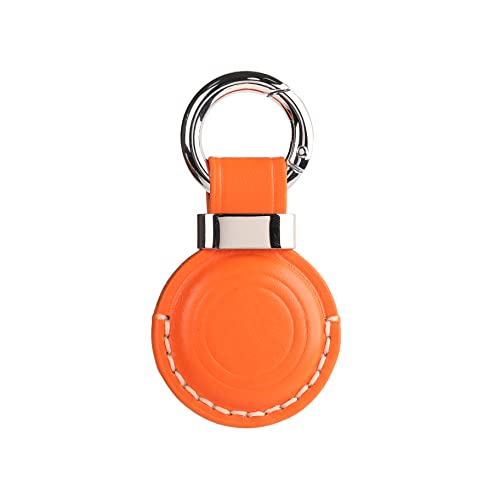 LQU Für Apple Airtag Halter Schlüsselanhänger mit echtem Lederschutz, sicherer Air Tag Halter Schlüsselanhänger mit Metallringschloss, langlebige Airtag Case Cover Schlüsselring Zubehör - Orange V2.0 von LQU