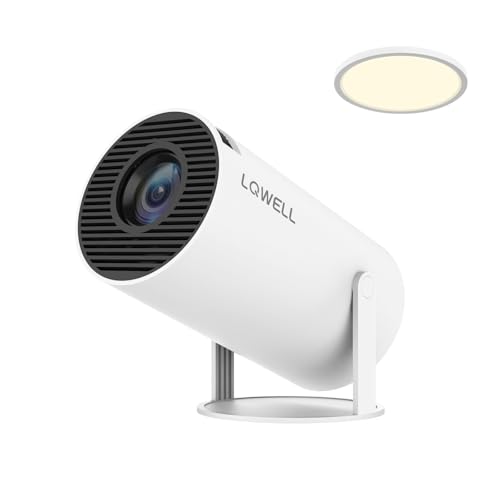 LQWELL HY300 PRO Mini Beamer + Deckenleuchte Kombination, 4K 1080P Unterstützung, Android 11, kabellose Projektion, unterstützt Airplay Miracast, mit WiFi Bluetooth, tragbarer Projektor von LQWELL
