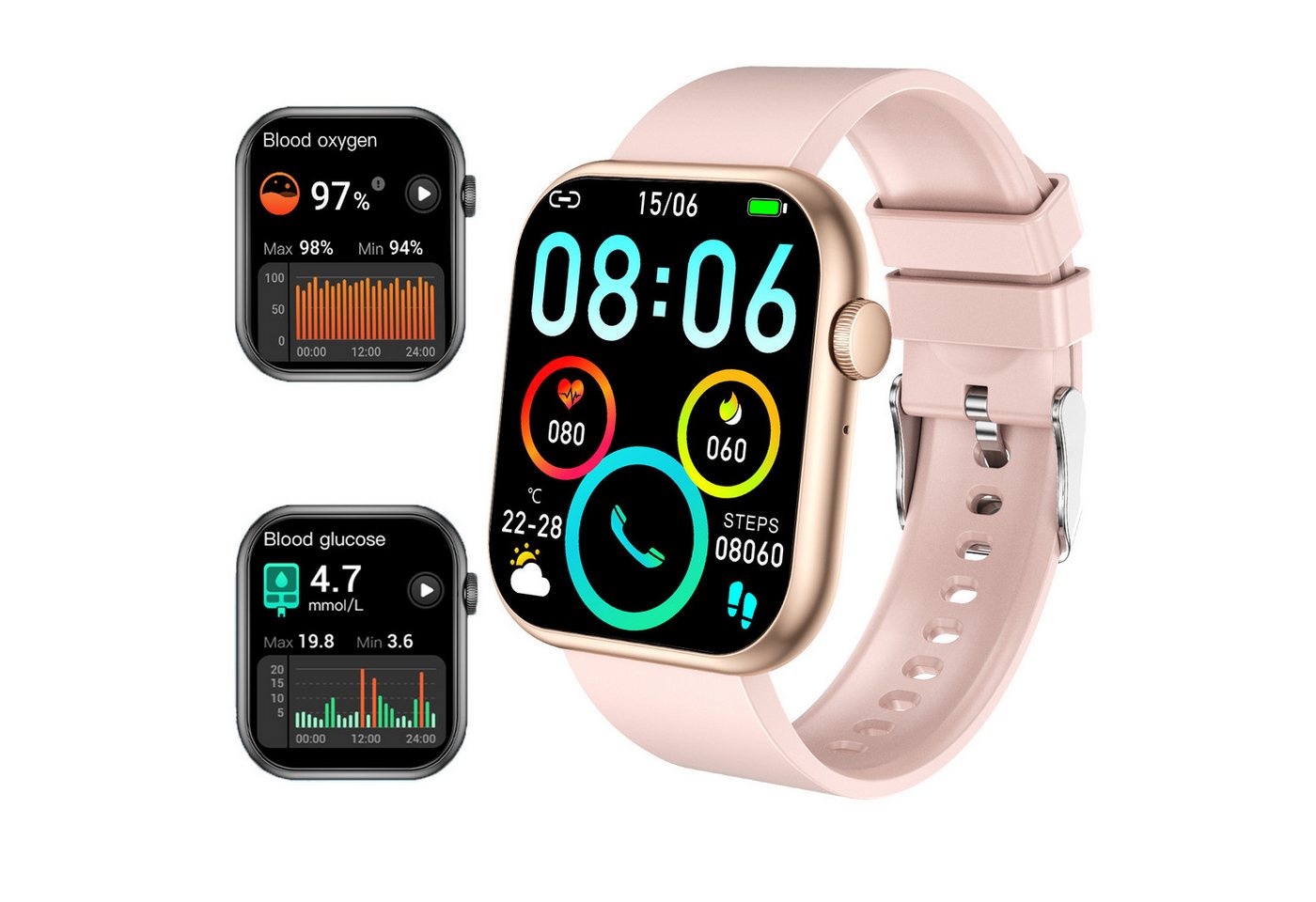 LQWELL Smartwatch Sportuhr für Damen Herren Smartwatch (5.08 cm/2.0 Zoll Full-Touch Zoll) IP68 Wasserdichte Fitnessuhr, mit Herzfrequenzmesser, Schlafmonitor, Schrittzähler, mit Bluetooth-Anrufen für iOS Android von LQWELL
