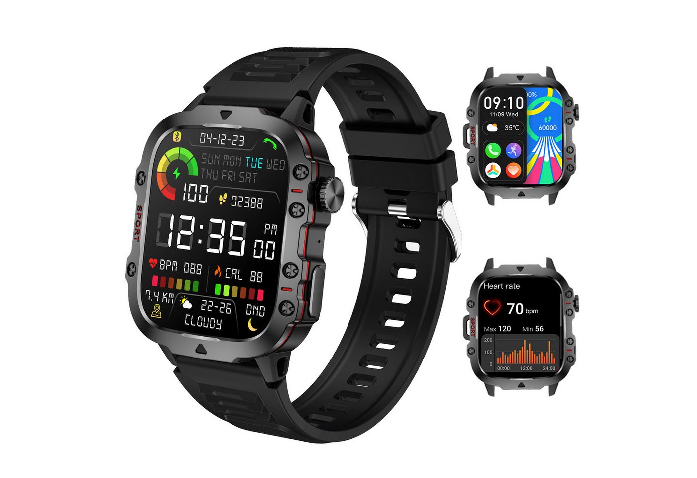 LQWELL Smartwatch für Damen Herren mit Bluetooth-Anrufen Smartwatch (5 cm/1.96 Zoll Full-Touch Zoll) 3ATM wasserdichte Fitnessuhr, mit Herzfrequenzmesser, Schlafmonitor, Schrittzähler, Sportuhr, für iOS und Android von LQWELL