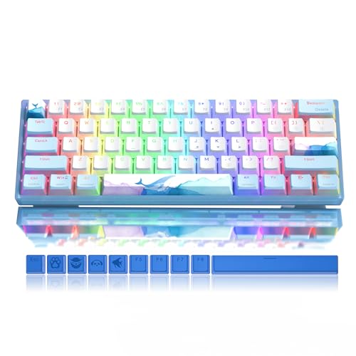 LQXQ Mechanische Gaming-Tastatur WK61, verdrahtet, RGB 60%, austauschbare warme Tastatur mit PBT Blue Sea Tastenkappen für Gamer PC Windows - Linearer roter Schalter von LQXQ