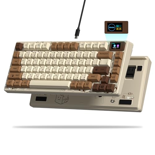 LQXQ SK80 Mechanische Tastatur 75%, Gaming Tastatur kompakte USB C, Hot-Swap-Tastatur Kanagawa Thema, Dichtung Mount RGB Custom Keyboard für Mac/Win, Kaffee-Katze von LQXQ