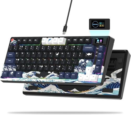 LQXQ SK80 Mechanische Tastatur 75%, Gaming Tastatur kompakte USB C, Hot-Swap Kanagawa Thema, Dichtung Mount RGB Custom Keyboard für Mac/Win, Schwarz von LQXQ