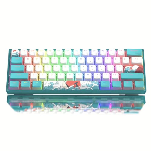 LQXQ Tastatur 60% Prozent, WK61 mechanische Gaming-Tastatur, verkabelt, RGB, Hot-Swap-Tastatur mit PBT Blue Sea Tastenkappen für Gamer PC Windows - Linearer roter Schalter von LQXQ