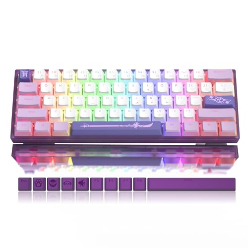 LQXQ WK61 Mechanische Gaming-Tastatur 60%, Hot Swappable, Violette Hot-Swappable Tastatur mit Hot Swappable RGB LED mit PBT Pudding Tasten für Spieler/PC/Win - Linearer Schalter Rot von LQXQ