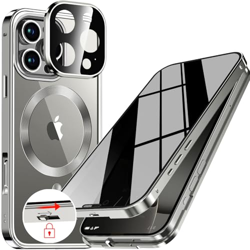 [CD-Metallring & Sicherheitsschloss] Magnetische 360 Grad Ganzkörper Sichtschutzhülle für iPhone 16 Pro 6.3'[Integrierter Linsenschutz] Schutzhülle mit Integriertem 9H-Glasbildschirm, – Titan Natur von LS LANGSHUN