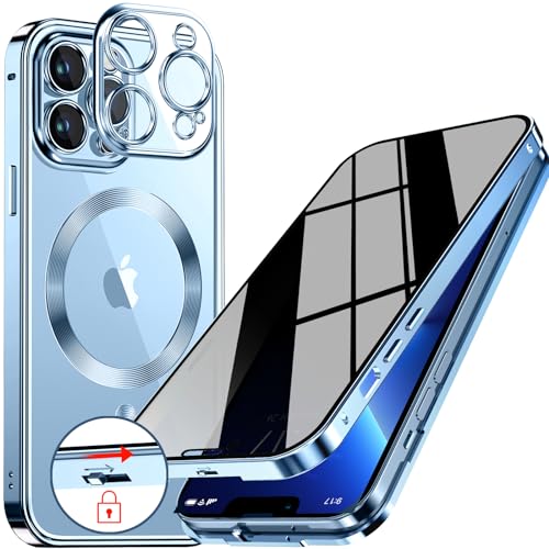 [CD-Metallring & Sicherheitsschloss] Magnetische 360 Grad Ganzkörper Sichtschutzhülle für iPhone 13 Pro Max 6.7' [Integrierter Linsenschutz] Schutzhülle mit Integriertem 9H-Glasbildschirm, – Blau von LS LANGSHUN