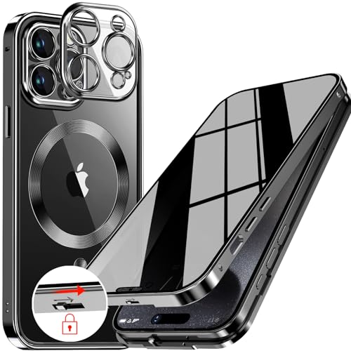 [CD-Metallring & Sicherheitsschloss] Magnetische 360 Grad Ganzkörper Sichtschutzhülle für iPhone 13 Pro Max 6.7' [Integrierter Linsenschutz] Schutzhülle mit Integriertem 9H-Glasbildschirm, – Schwarz von LS LANGSHUN