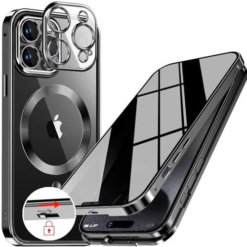 [CD-Metallring & Sicherheitsschloss] Magnetische 360 Grad Ganzkörper Sichtschutzhülle für iPhone 14 Pro Max 6.7' [Integrierter Linsenschutz] Schutzhülle mit Integriertem 9H-Glasbildschirm, – Schwarz von LS LANGSHUN