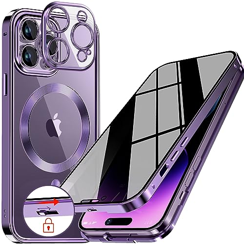 [CD-Metallring & Sicherheitsschloss] Magnetische 360 Grad Ganzkörper Sichtschutzhülle für iPhone 14 Pro Max [Integrierter Linsenschutz] Schutzhülle mit Integriertem 9H-Glasbildschirm,- Dunkel Violett von LS LANGSHUN