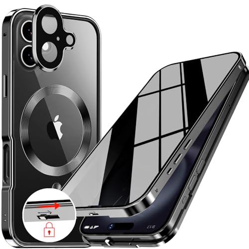 [CD-Metallring & Sicherheitsschloss] Magnetische 360 Grad Ganzkörper Sichtschutzhülle für iPhone 16 6.1' [Integrierter Linsenschutz] Schutzhülle mit Integriertem 9H-Glasbildschirm, –Schwarz von LS LANGSHUN