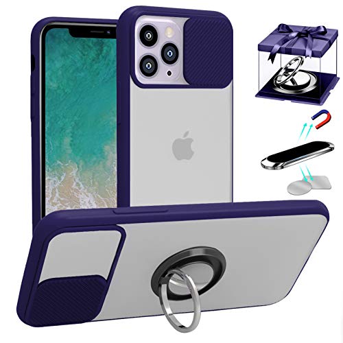Hülle Kameraschutz kompatibel mit iPhone 11 Pro Max,[Slide Kameraschutz] [mit 360 Grad Ring Ständer & Magnetische Handyhalterung für Auto & 2PCS Metall Plate]Matte Translucent weich Kanten Handyhülle von LS LANGSHUN