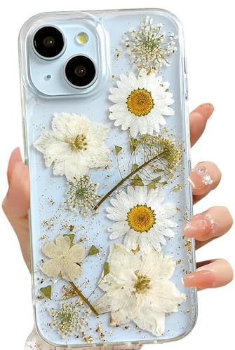 LSEEKA Schutzhülle für iPhone 13/iPhone 14, transparente Hülle mit gepressten echten getrockneten Blumen, glitzernd, niedliches Blumenmuster, für Damen und Mädchen, schlanke, weiche TPU-Schutzhülle LSEEKA Schutzhülle für iPhone 13/iPhone 14, transparente Hülle mit gepressten echten getrockneten Blumen, glitzernd, niedliches Blumenmuster, für Damen und Mädchen, schlanke, weiche TPU-Schutzhülle von LSEEKA
