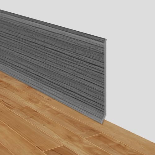 LSGCQ Flexible Sockelleiste selbstklebend PVC 10cm breit Fussleisten Bodenleisten Vinyl Wandsockelleiste (Dunkelgrau Holzmaserung, 10cm×6m) von LSGCQ