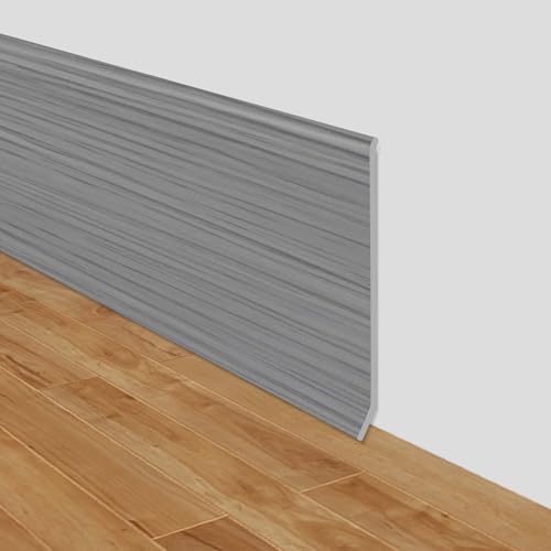 Weichsockelleiste selbstklebend PVC Sockelleisten flexible Sockelleiste selbstklebend 10cm breit Fussleisten Bodenleisten Vinyl Wandsockelleiste (Hellgrau Holzmaserung, 10cm×12m) von LSGCQ