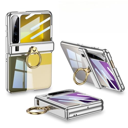 Hülle Für Huawei Pura X, Modisches Und Leichtes Transparentes Gehäuse, Integrierte Bildschirmschutzfolie Und Ringhalterung (Silber) von LSKOZU