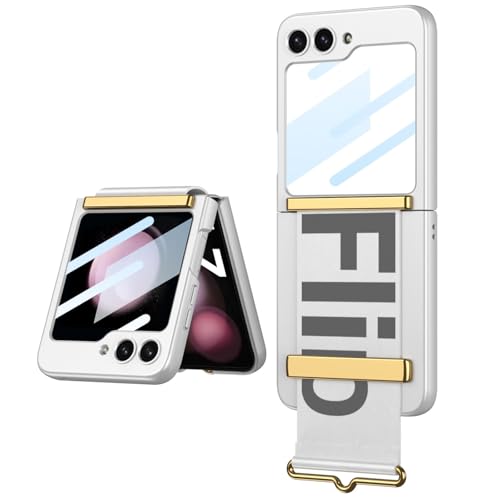 LSKOZU Hülle Für Samsung Galaxy Z Flip 6, Mit Integriertem Bildschirmschutz Und Rutschfestem Armband, Leichte Und Modische Flip6 Hülle (für Galaxy Z Flip6,Silber weiß) von LSKOZU